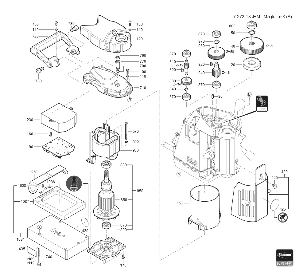  Diagram and Parts List for JHMMAGFORCEX 72731312360 Fein Mortiser
