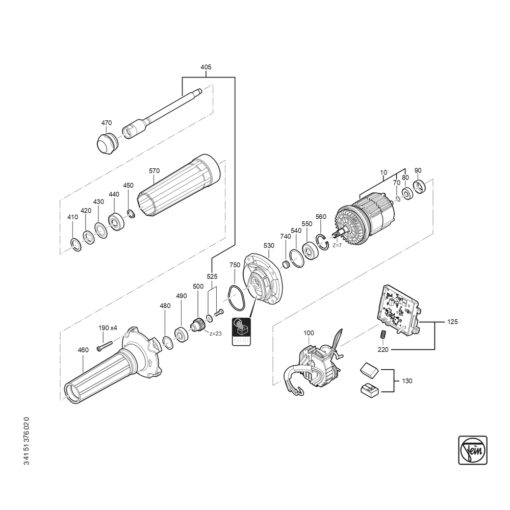 Diagram 1 Diagram and Parts List for 71230600940  Fein Die Grinder