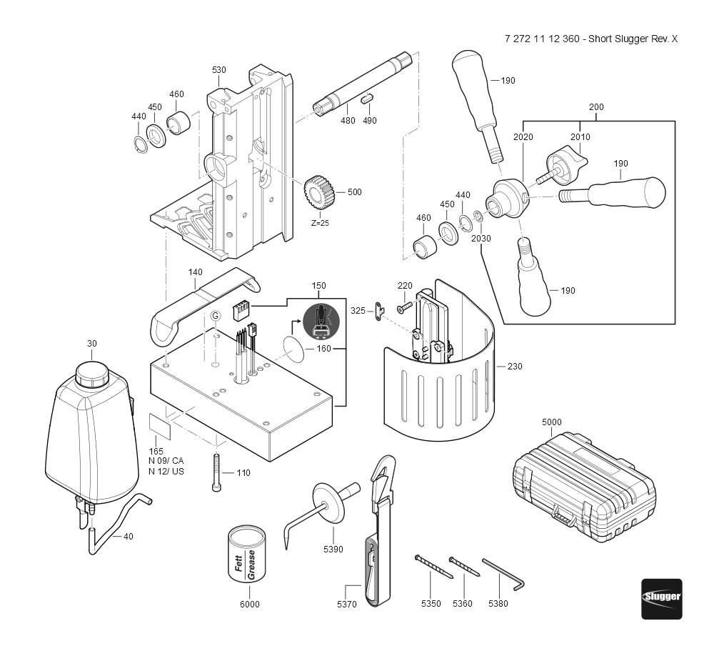  Diagram and Parts List for JHMSHORTSLUGGERREVX 72721112360 Fein Mortiser