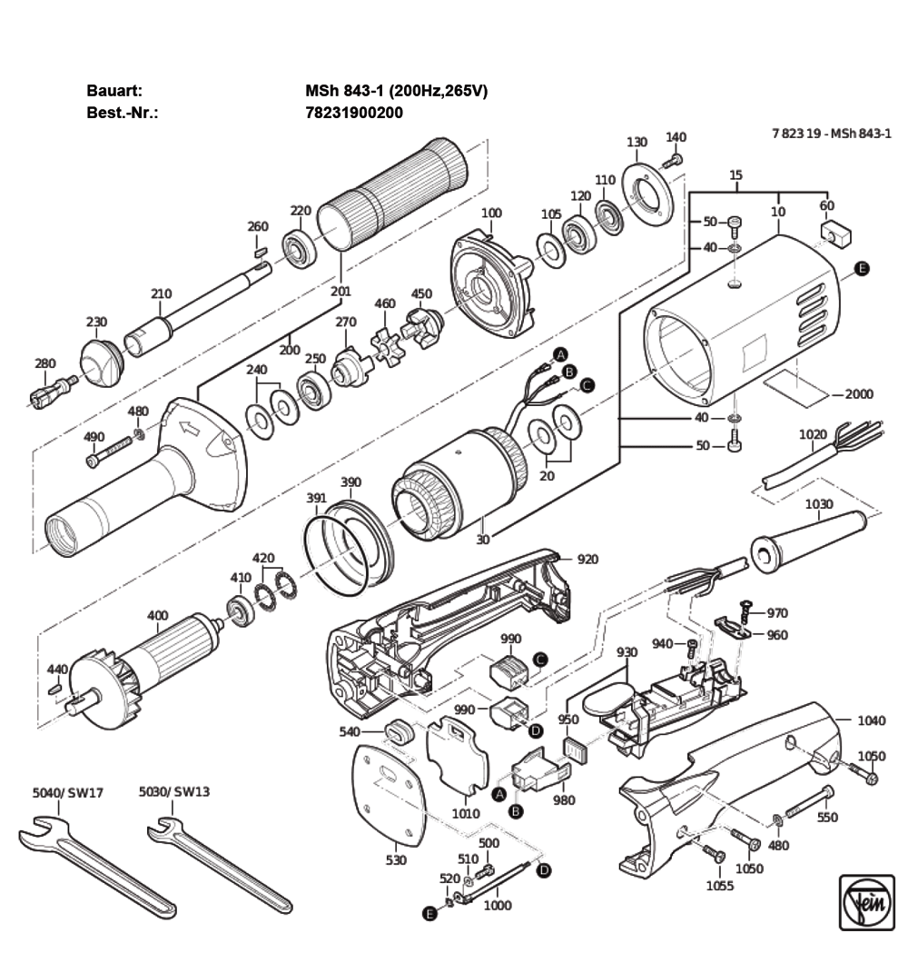Figure 0 Diagram and Parts List for 78231900200  Fein Grinder