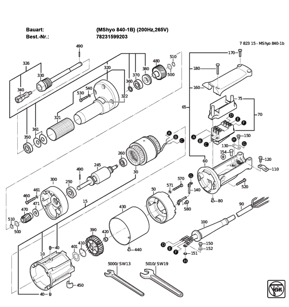 Figure 0 Diagram and Parts List for 78231599203  Fein Grinder