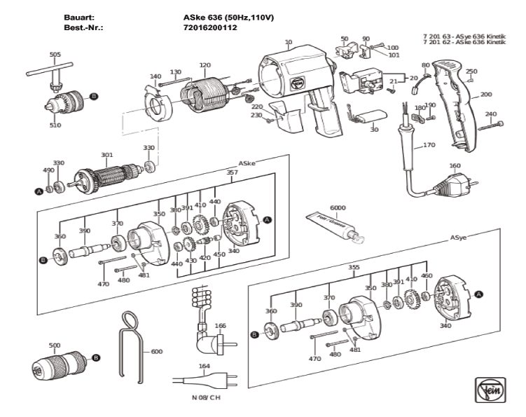 Figure 0 Diagram and Parts List for 72016200112  Fein Electric Drill