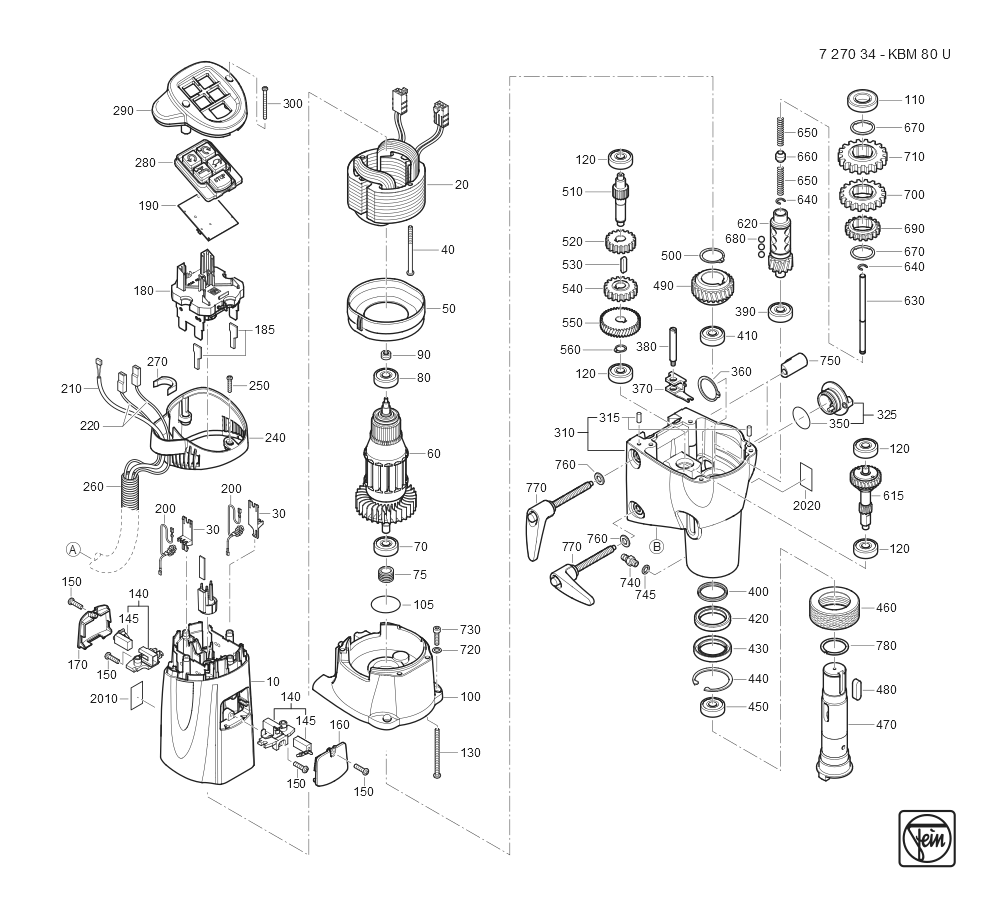  Diagram and Parts List for KBM80U 72703409360 Fein Mortiser