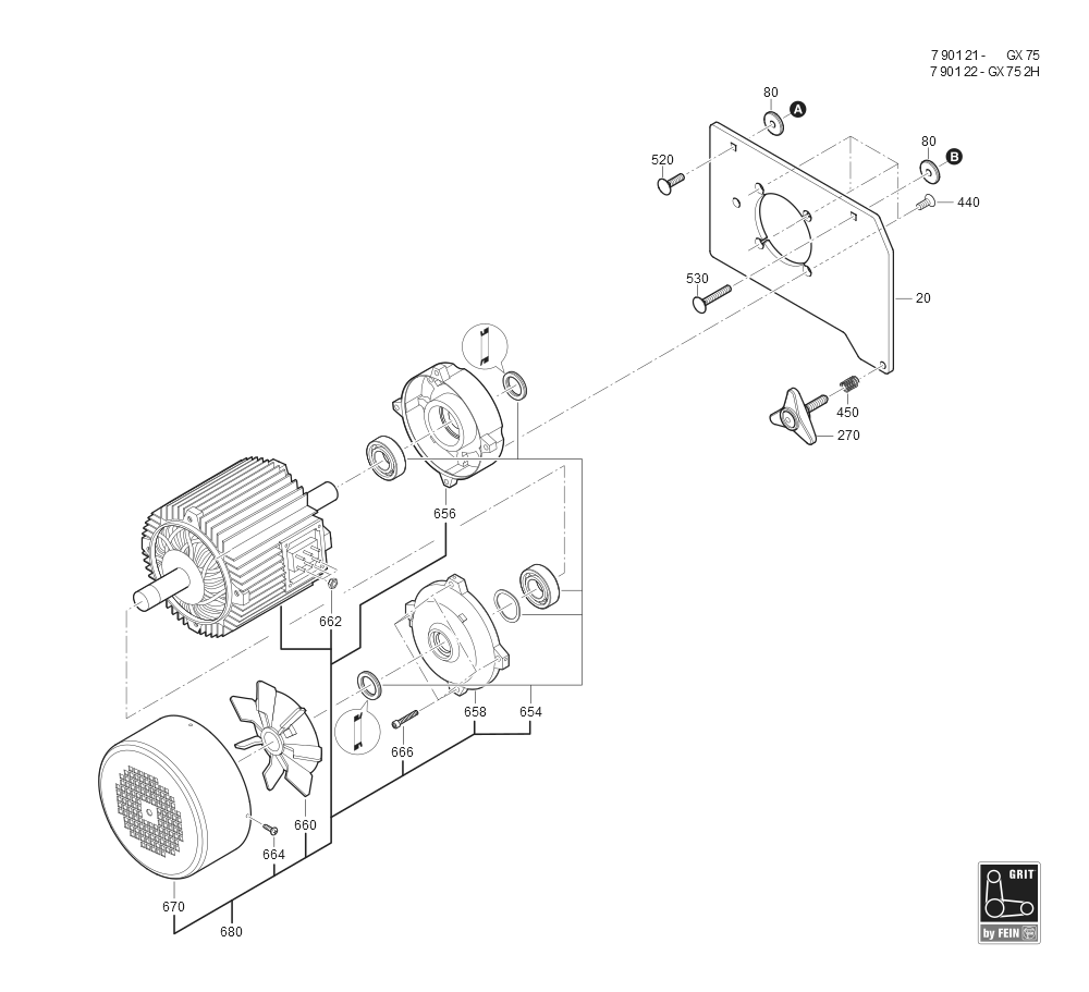  Diagram and Parts List for GX752H2V 79012200233 Fein Belt or Drum Sander