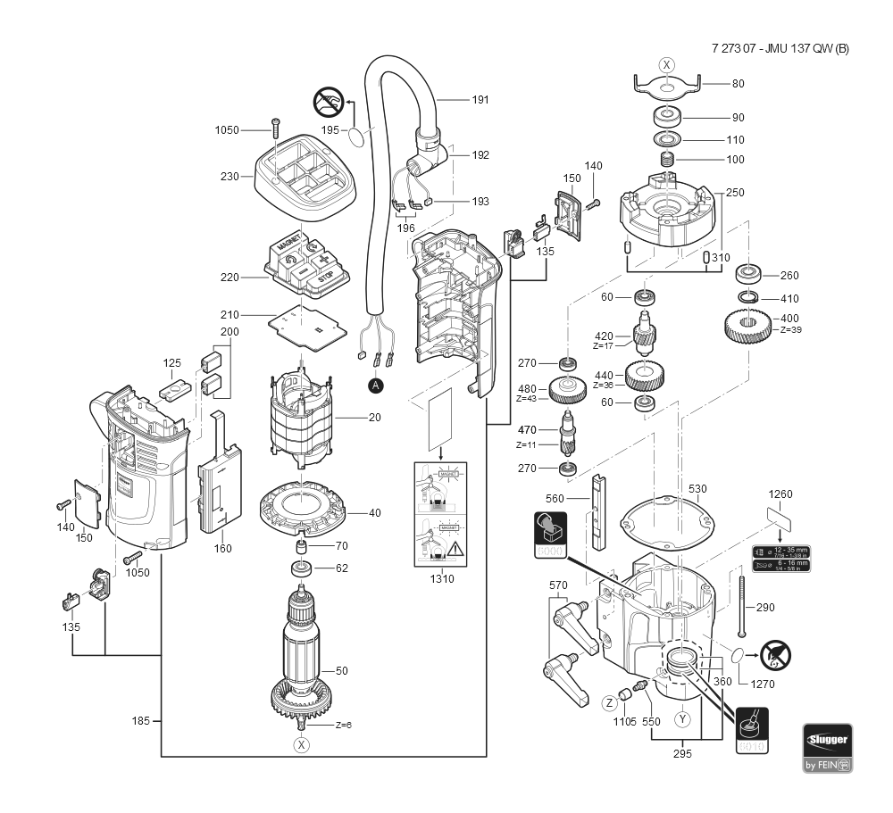  Diagram and Parts List for JMU137QW 72730709110 Fein Mortiser