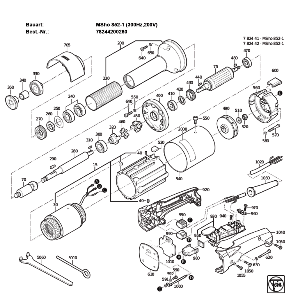 Figure 0 Diagram and Parts List for 78244200260  Fein Grinder