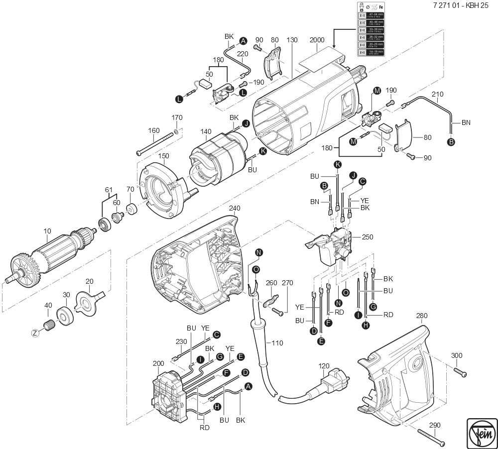  Diagram and Parts List for KBH25 72710109360 Fein Mortiser