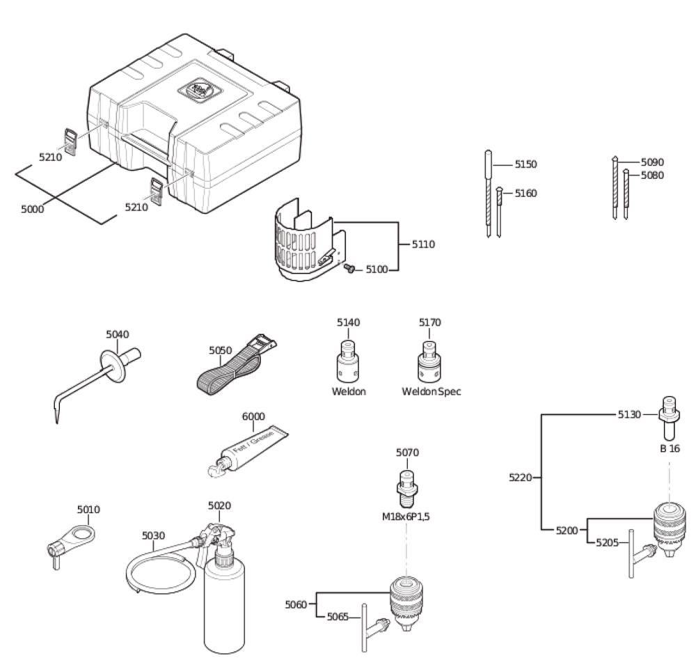 Figure 2 Diagram and Parts List for 72703311230  Fein Electric Drill