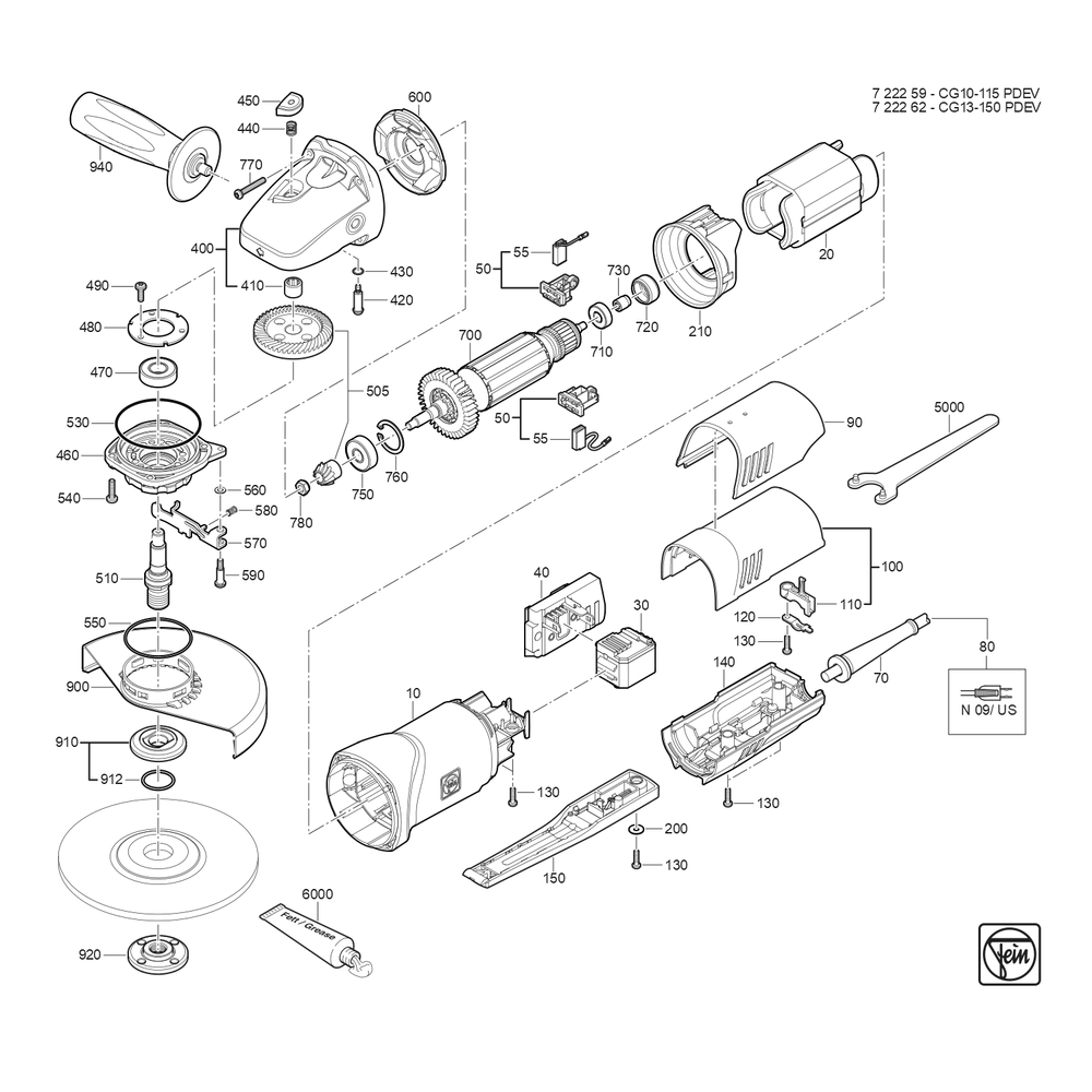Diagram Diagram and Parts List for 72226239360  Fein Sander Grinder
