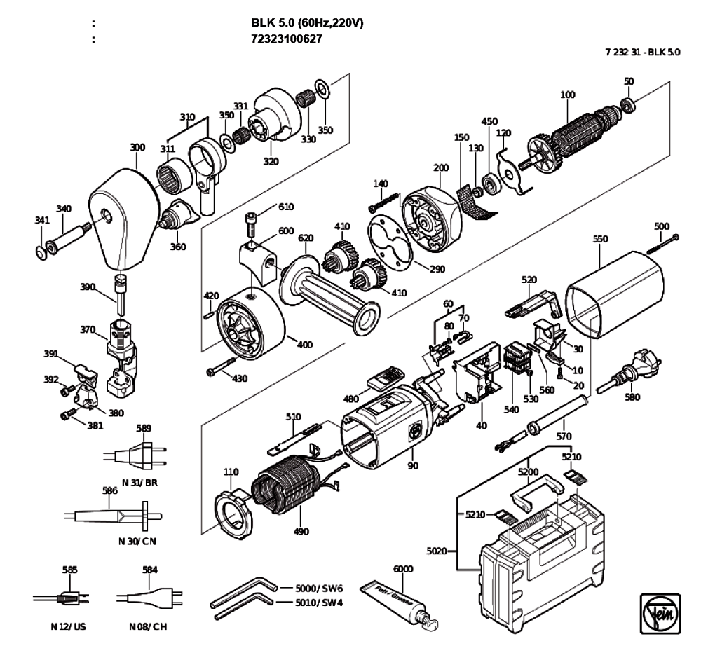 Figure 0 Diagram and Parts List for 72323100627  Fein Nibbler & Shears