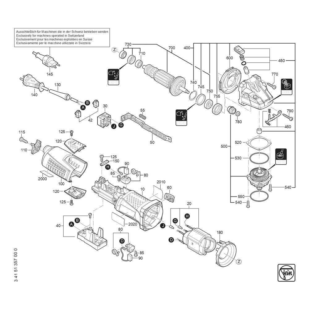 Diagram 1 Diagram and Parts List for 72228309360  Fein Sander Grinder