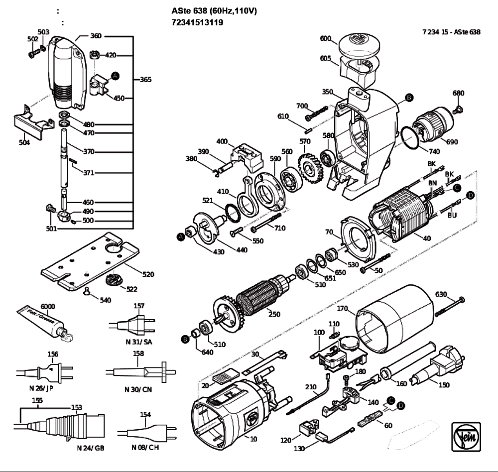 Figure 0 Diagram and Parts List for 72341513119  Fein Saw