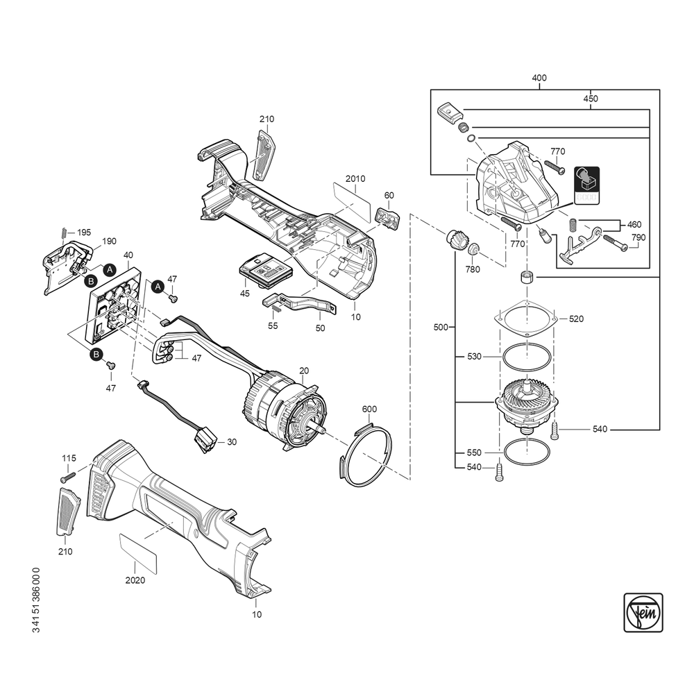 Diagram 1 Diagram and Parts List for 71220900940  Fein Sander Grinder