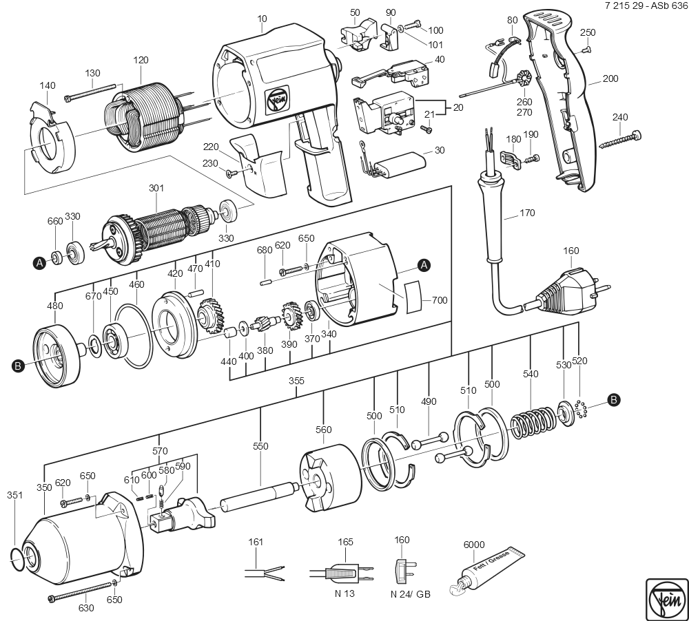  Diagram and Parts List for ASB636 72152900044 Fein Electric Drill