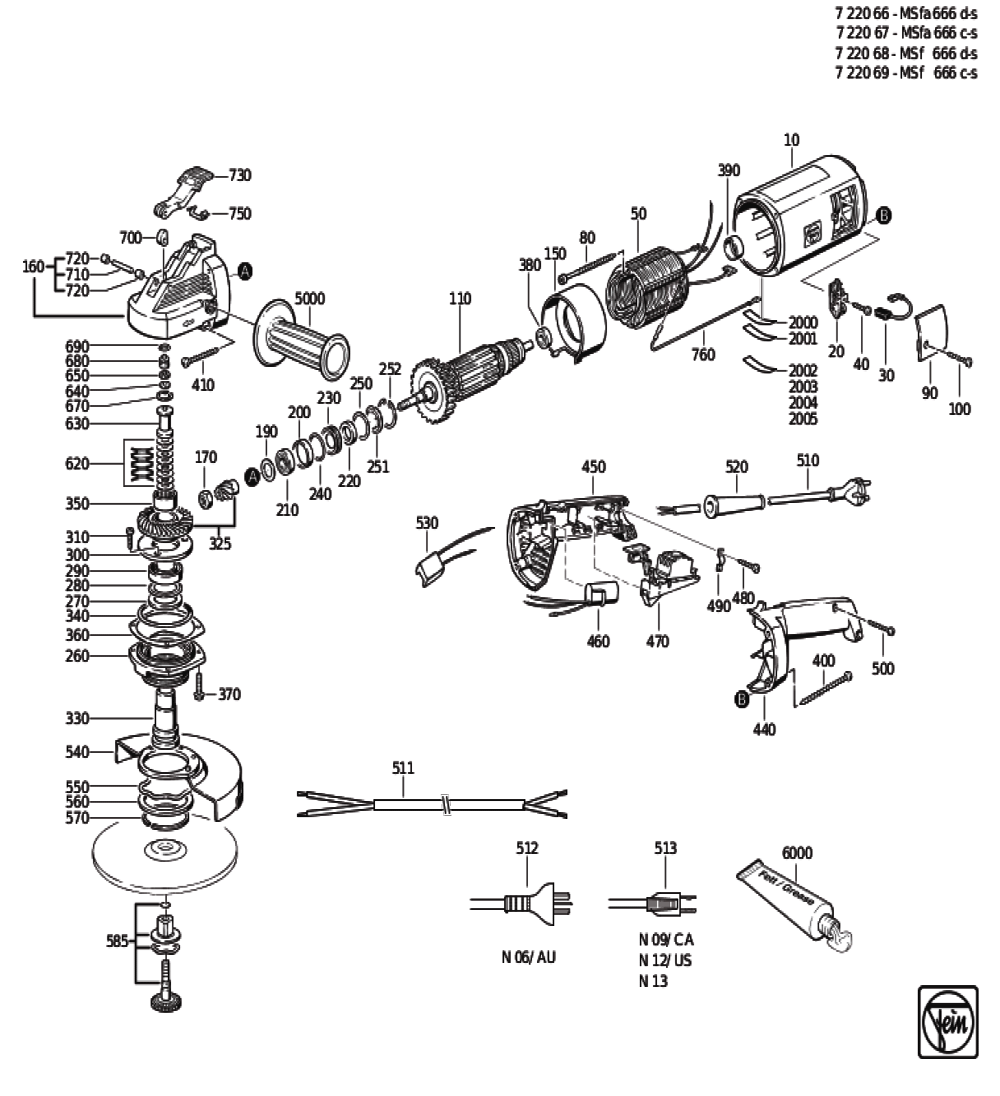 Figure 0 Diagram and Parts List for 72206909117  Fein Grinder