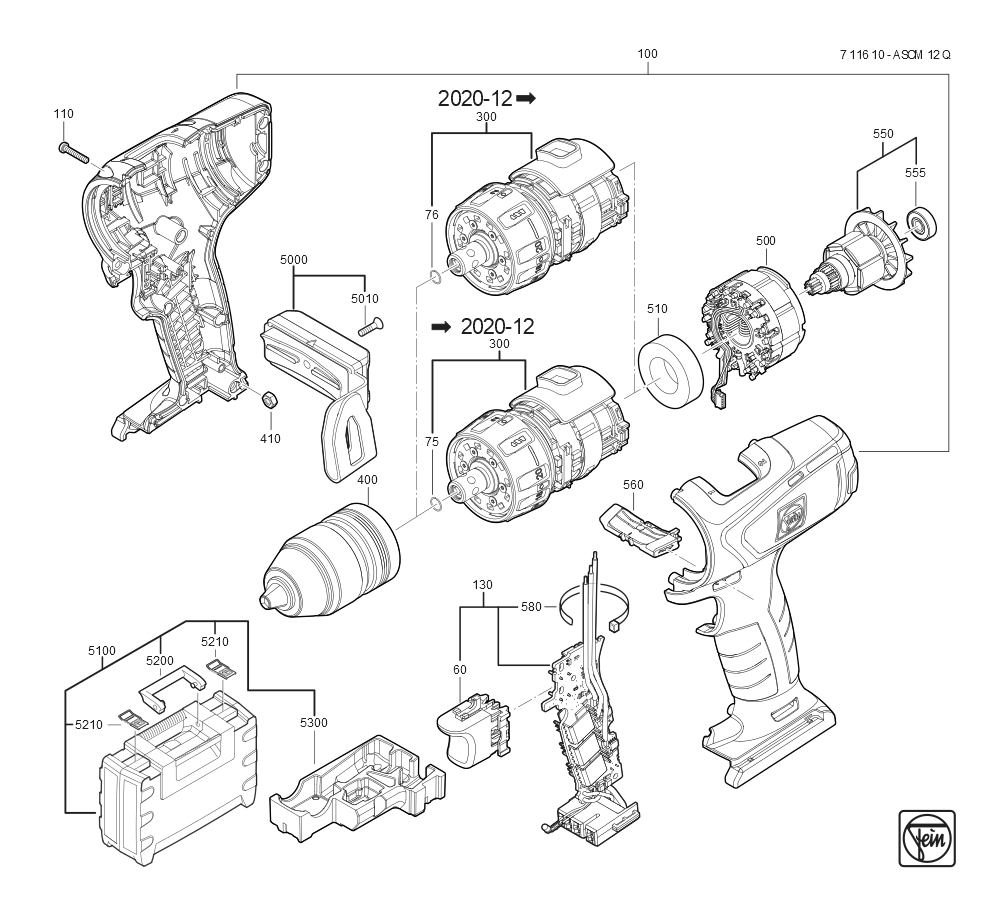  Diagram and Parts List for ASCM12C 71161000920 Fein Cordless Drill