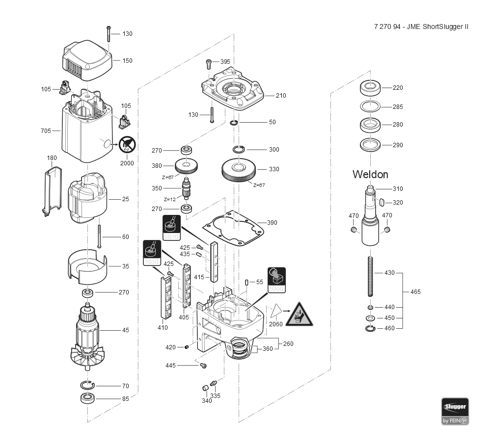  Diagram and Parts List for JMESHORTSLUGGERII 72709409110 Fein Mortiser