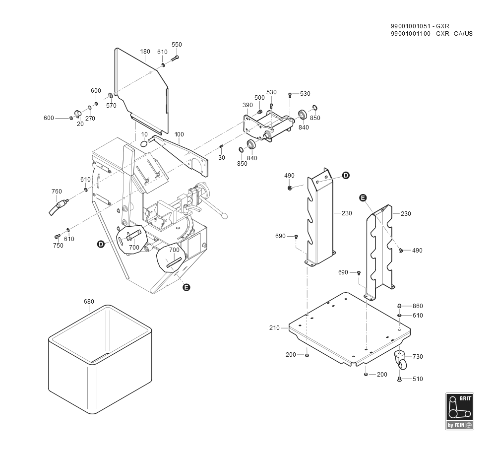  Diagram and Parts List for GRITGXR 99001001051 Fein Belt or Drum Sander
