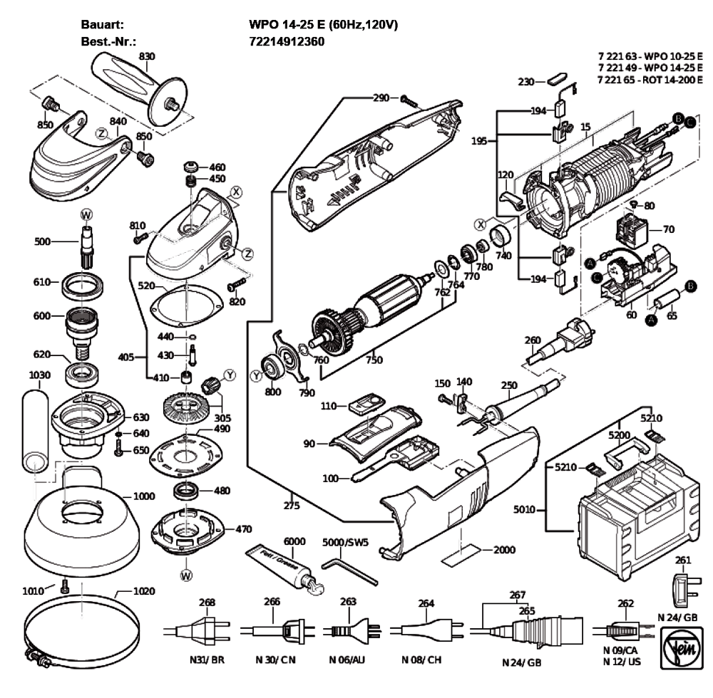 Figure 0 Diagram and Parts List for 72214912360  Fein Sander
