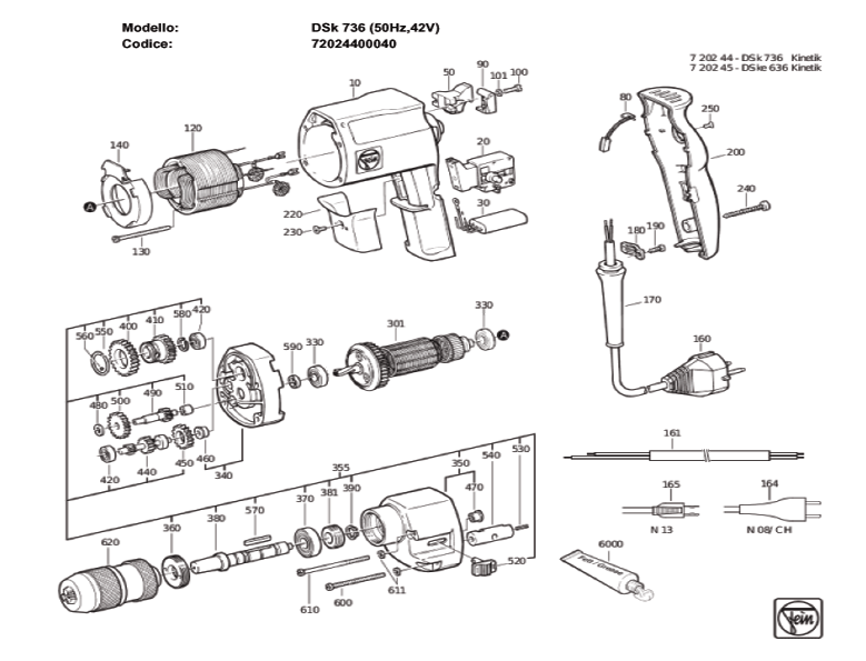 Figure 0 Diagram and Parts List for 72024400040  Fein Electric Drill