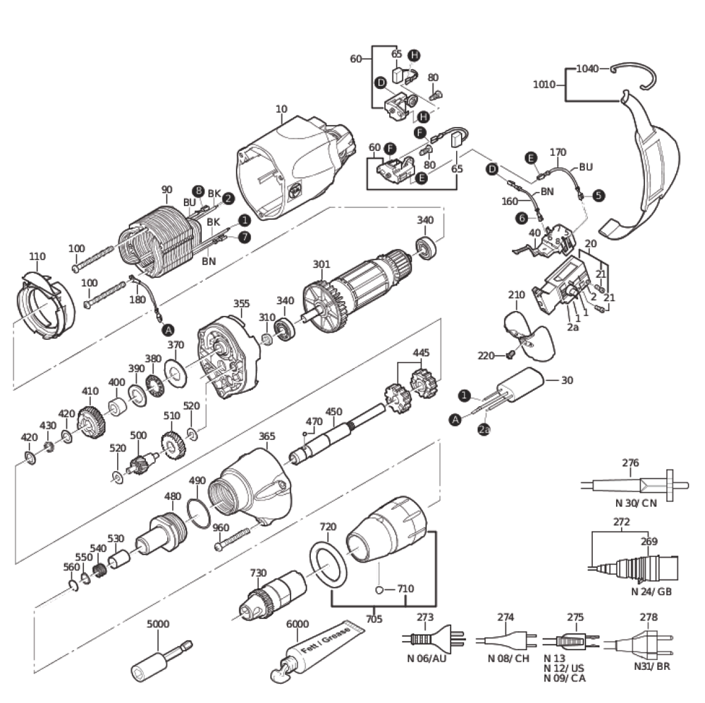 Figure 0 Diagram and Parts List for 72131513110  Fein Electric Drill