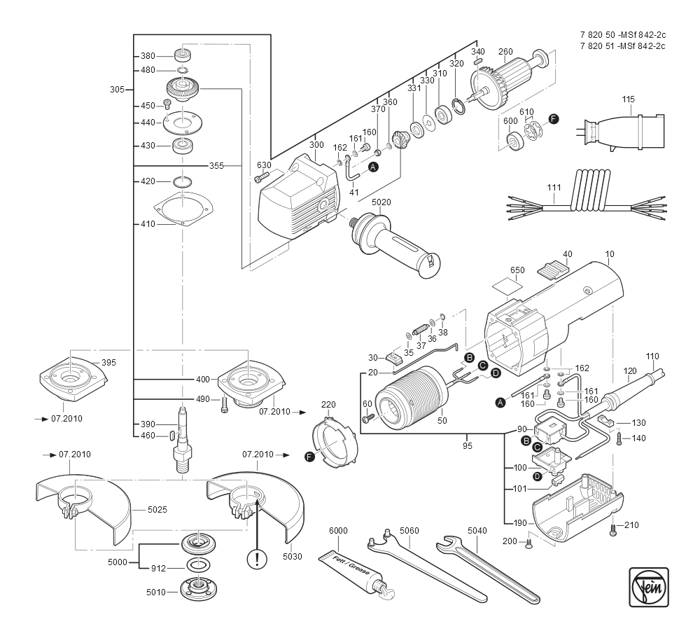  Diagram and Parts List for MSF842-2C 78205096201 Fein Angle Grinder