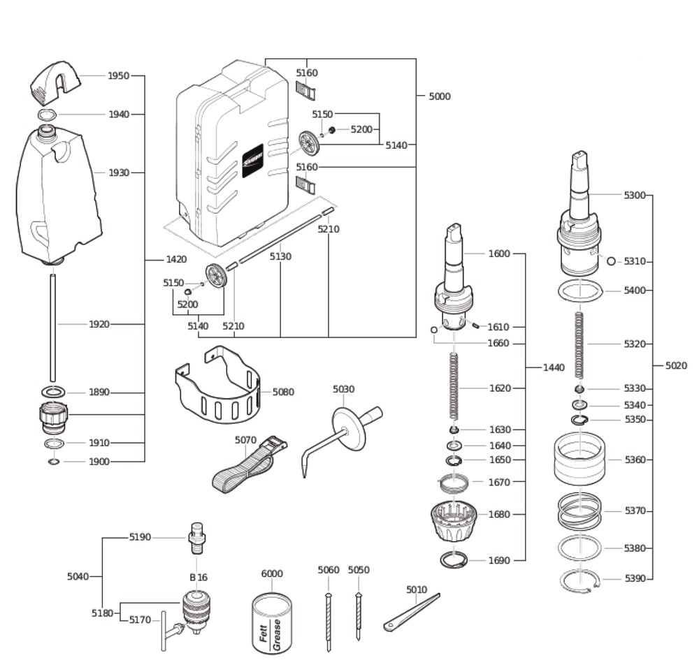 Figure 3 Diagram and Parts List for 72703812360  Fein Electric Drill