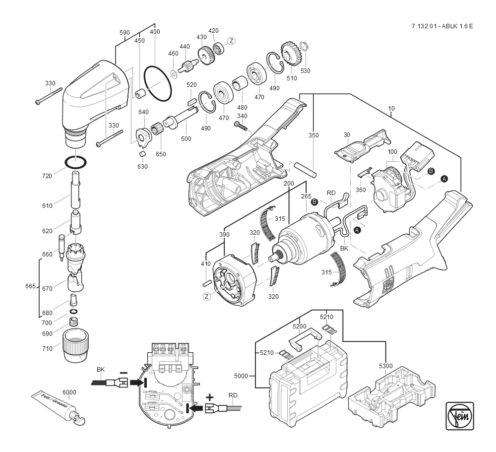  Diagram and Parts List for ABLK16E 71320109950 Fein Nibbler & Shears