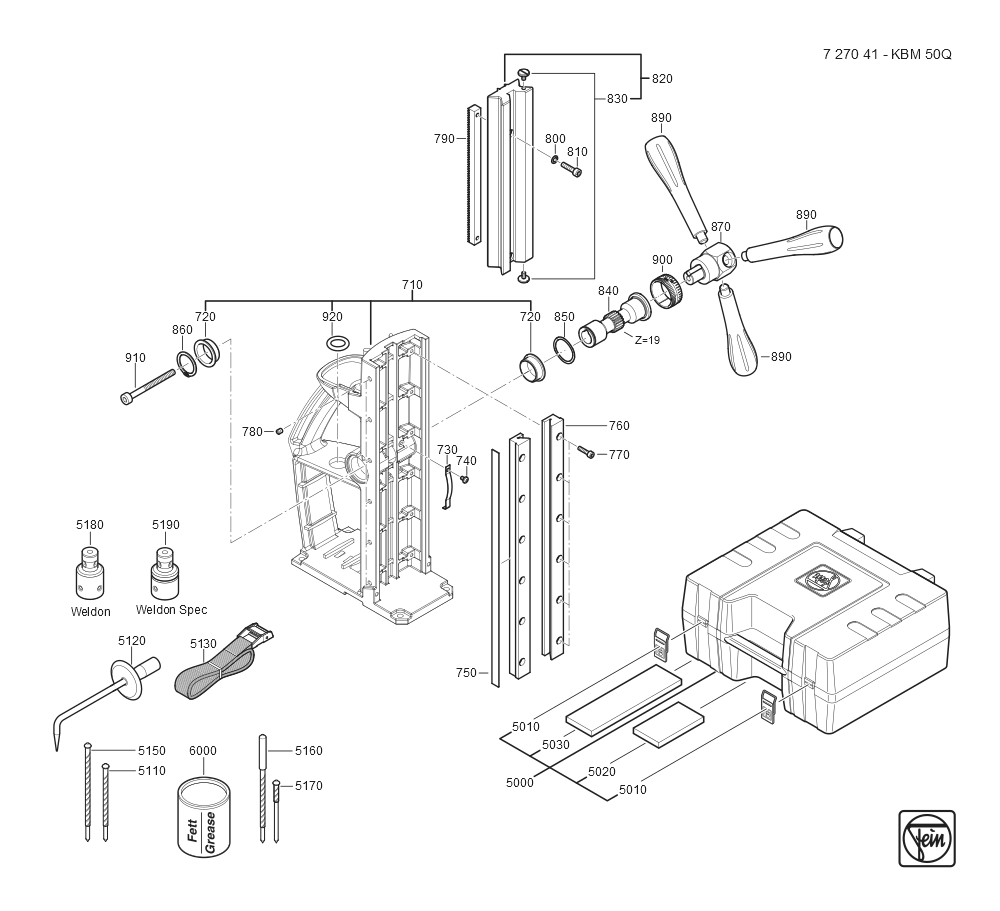 Diagram and Parts List for KBM50Q 72704109360 Fein Mortiser