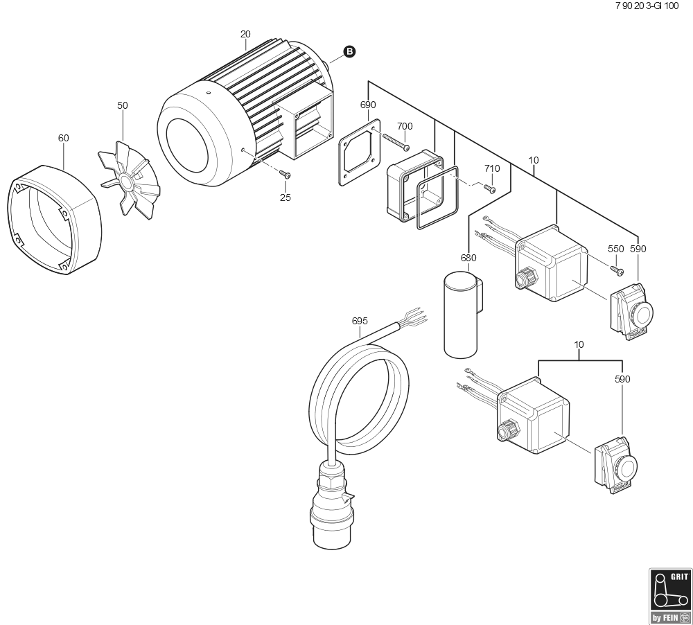  Diagram and Parts List for GRITGI100 79020300403 Fein Belt or Drum Sander