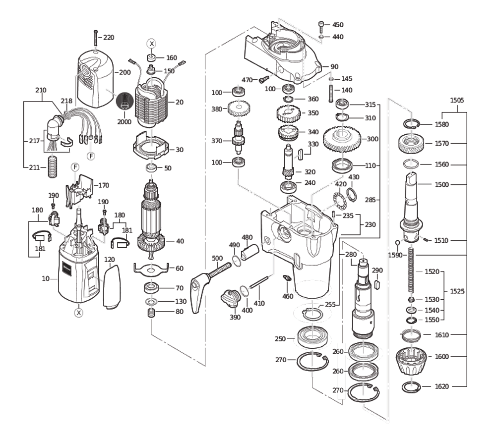Figure 0 Diagram and Parts List for 72703712360  Fein Electric Drill