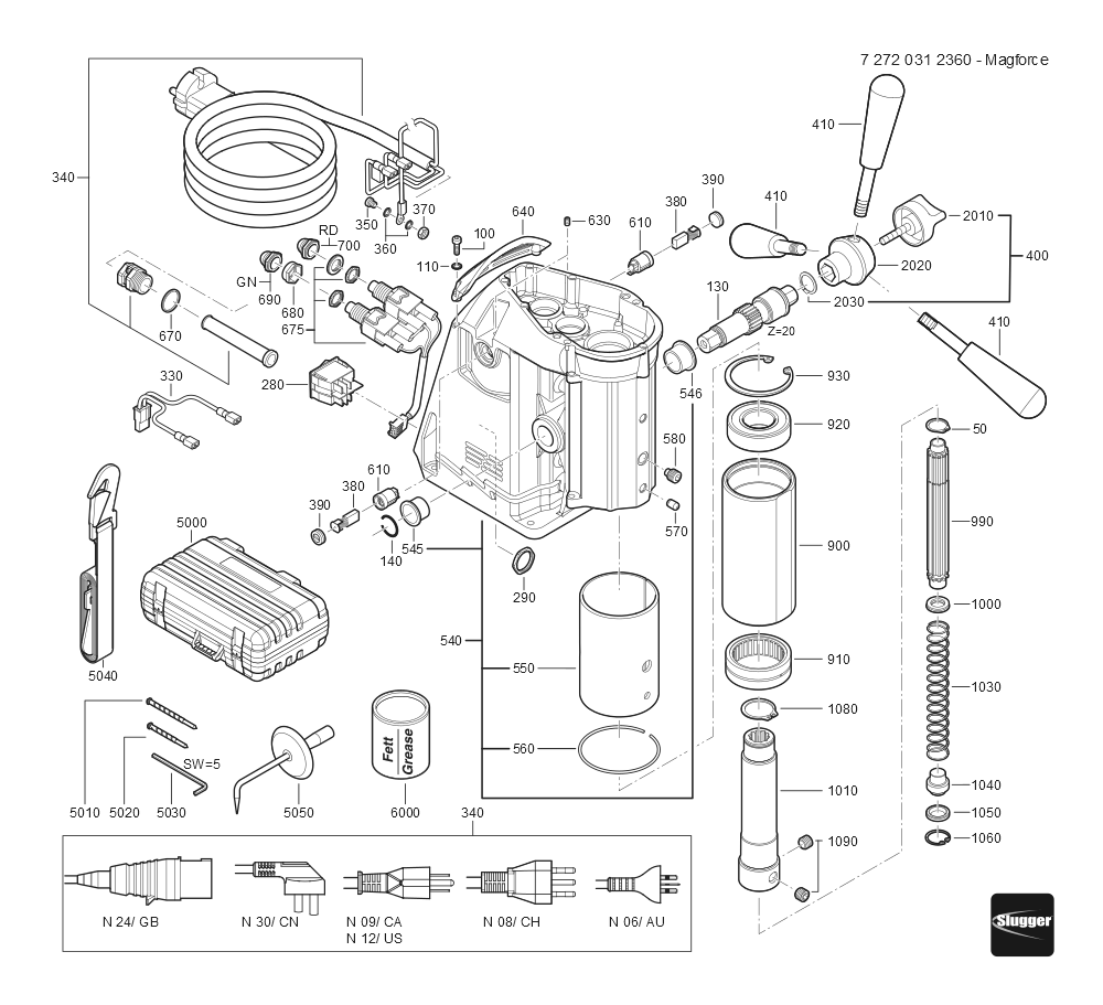  Diagram and Parts List for JHMMAGFORCE 72720312360 Fein Mortiser