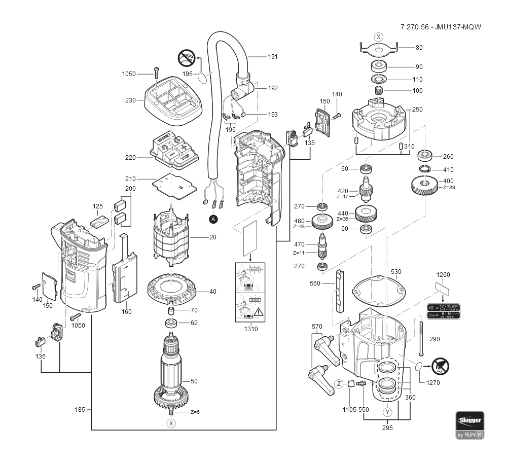  Diagram and Parts List for JMU137MQW 72705612110 Fein Mortiser