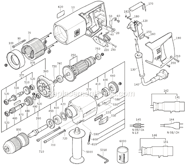 Page A Diagram and Parts List for DS648 72020300043 Fein Electric Drill