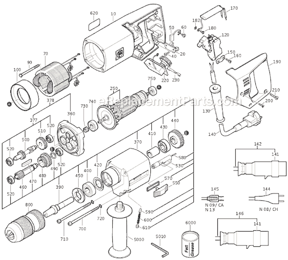 Page A Diagram and Parts List for DS648 72020300114 Fein Electric Drill