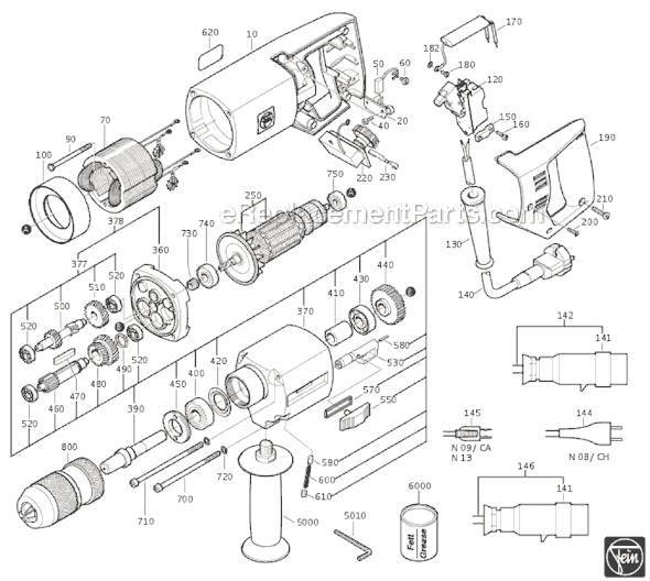 Page A Diagram and Parts List for DS648 72020308227 Fein Electric Drill