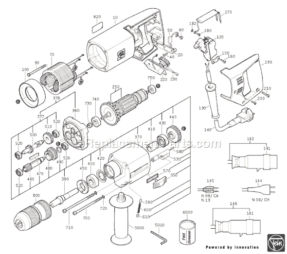 Page A Diagram and Parts List for DS648 72020313119 Fein Electric Drill