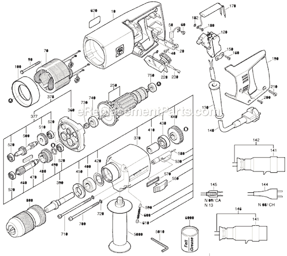 Page A Diagram and Parts List for DSE648 72021013117 Fein Electric Drill