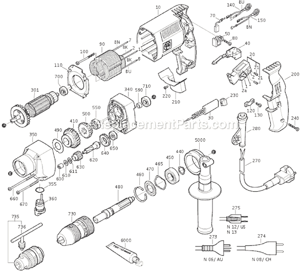 Page A Diagram and Parts List for DSEU638 72054012363 Fein Electric Drill