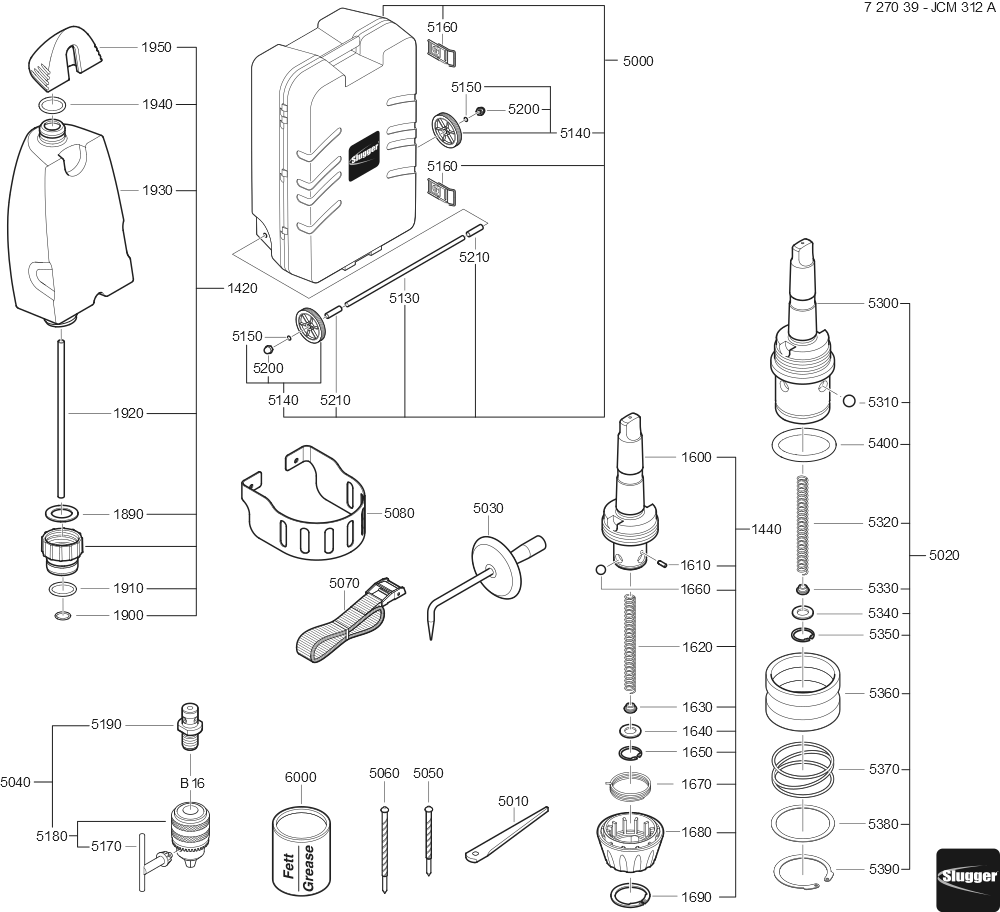  Diagram and Parts List for JCM312AUTO 72703912360 Fein Mortiser