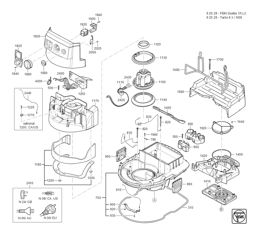  Diagram and Parts List for TURBOIIX 92029236090 Fein Dust Collector