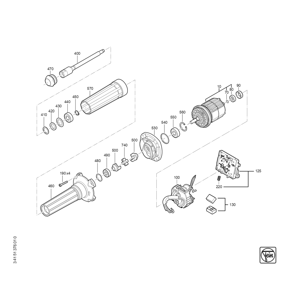 Diagram 1 Diagram and Parts List for 71230500940  Fein Die Grinder