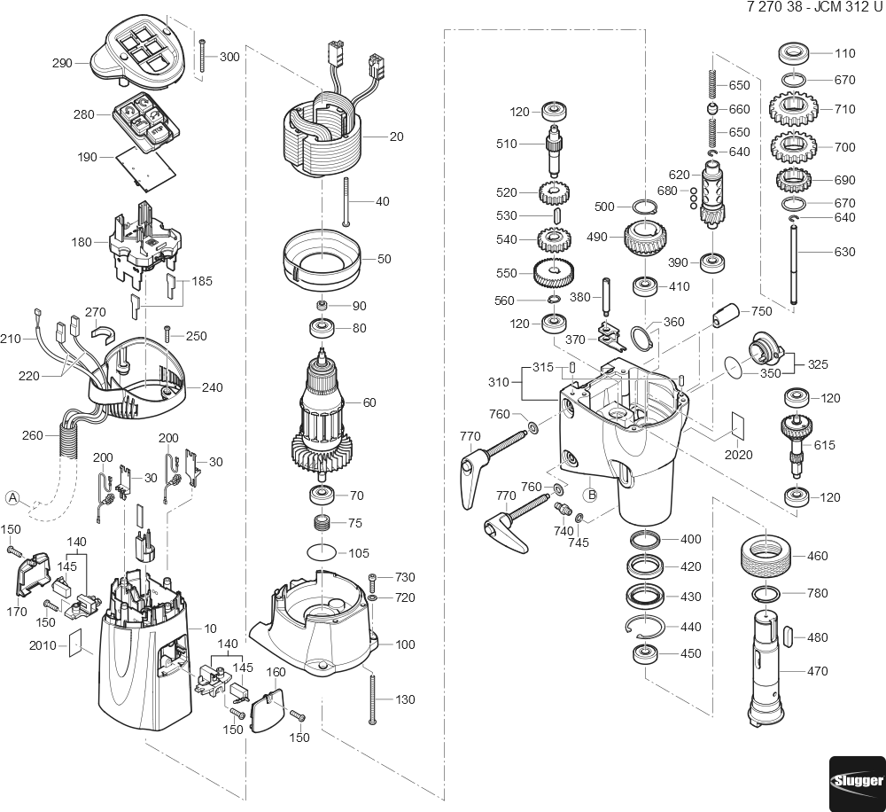  Diagram and Parts List for JCM312U 72703812360 Fein Mortiser