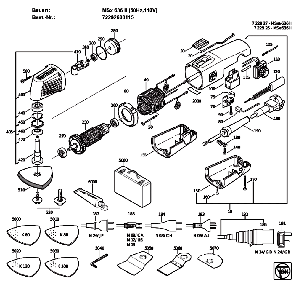 Figure 0 Diagram and Parts List for 72292600115  Fein Multi-Tool