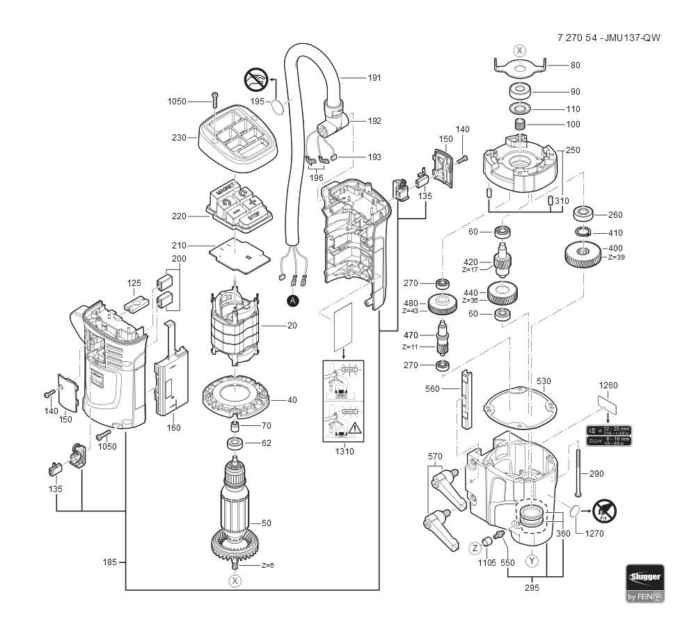  Diagram and Parts List for JMU137QW 72705412110 Fein Mortiser