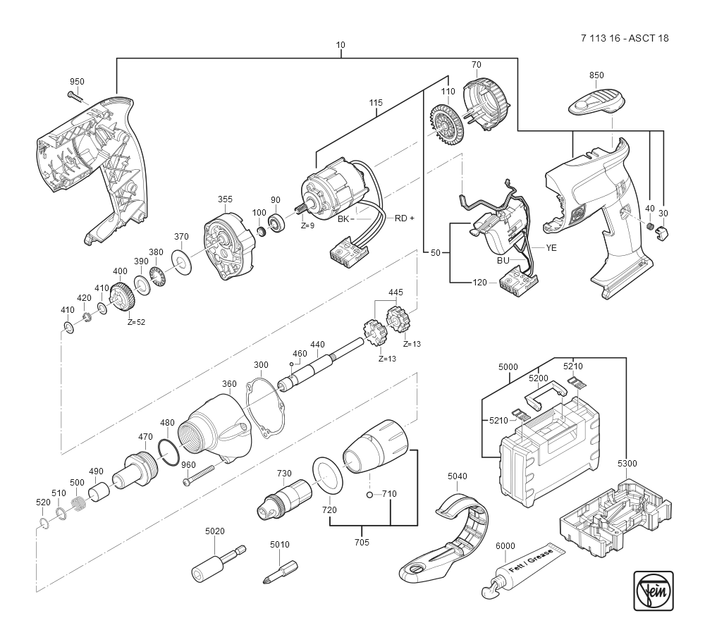  Diagram and Parts List for ASCT18 71131600940 Fein Electric Drill