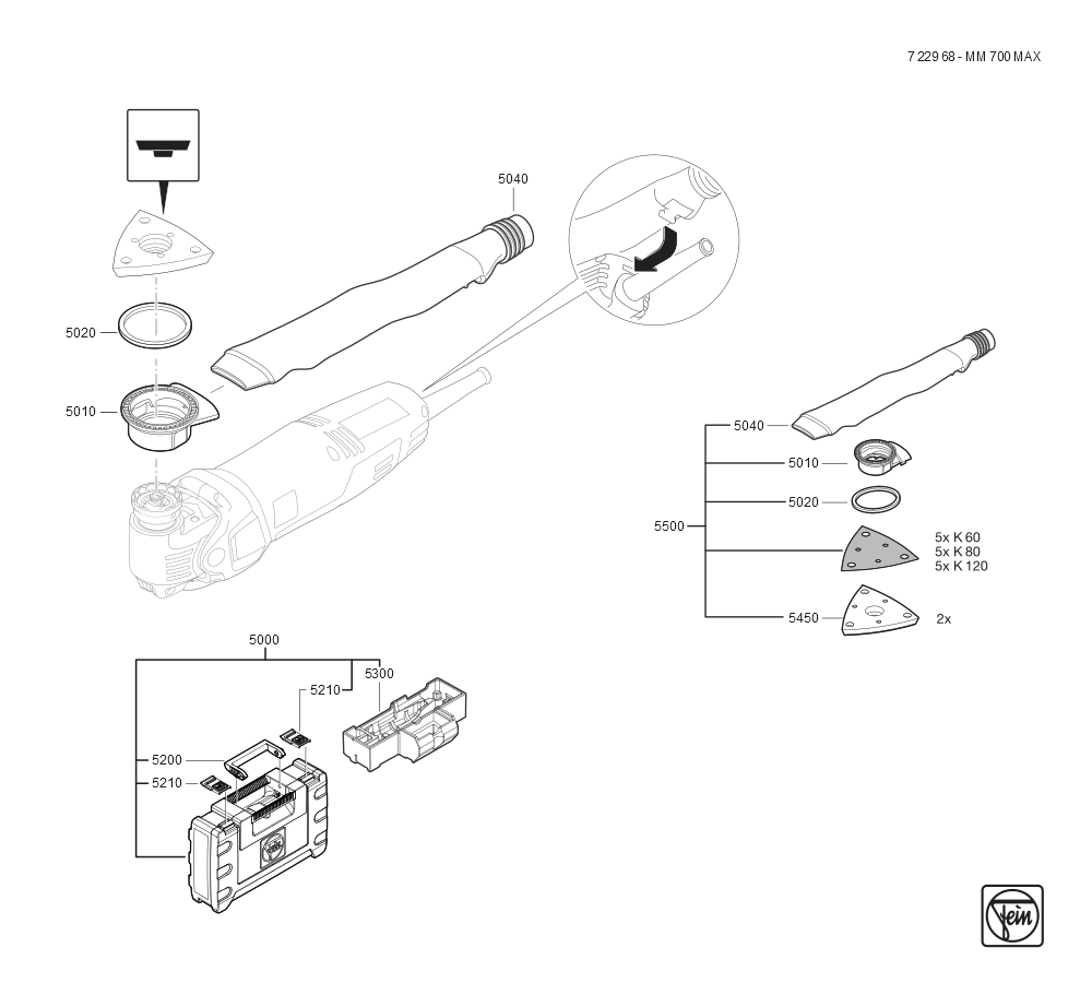  Diagram and Parts List for MM700 72296809360 Fein Multi-Tool