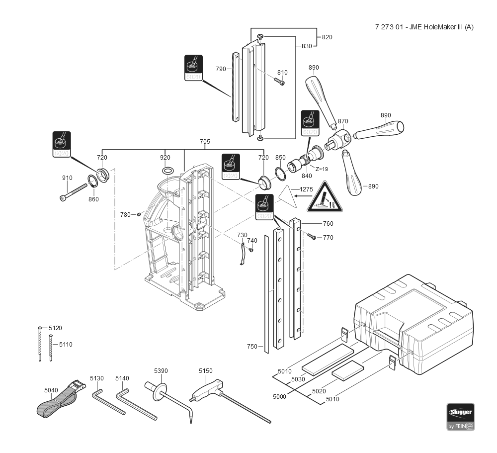  Diagram and Parts List for JMEHOLEMAKERIII 72730109110 Fein Mortiser