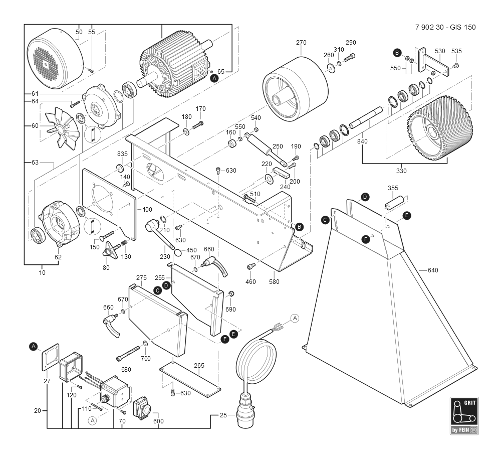  Diagram and Parts List for GRITGIS150 79023000443 Fein Belt or Drum Sander