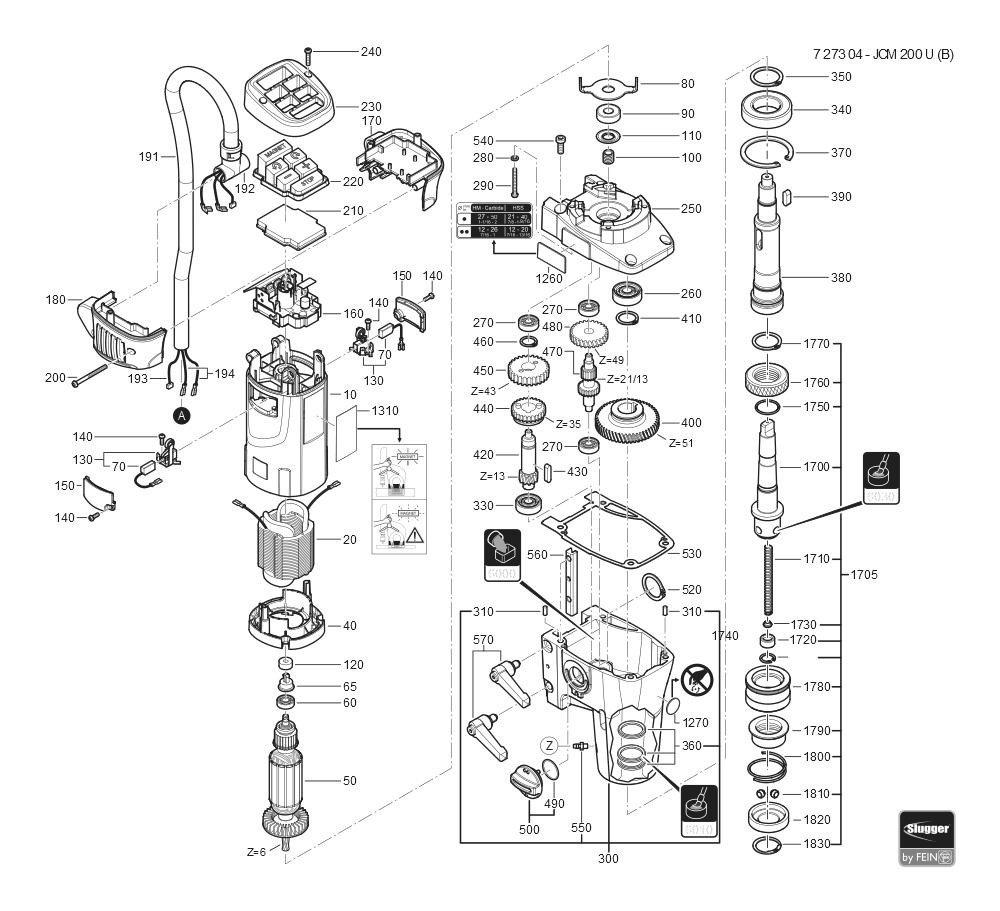  Diagram and Parts List for KBM50U 72730409360 Fein Mortiser
